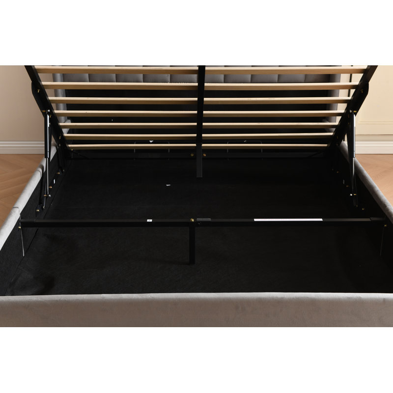 Daizia Lift Up Storage Platform Bed with Wingback Headboard, Queen, Cream