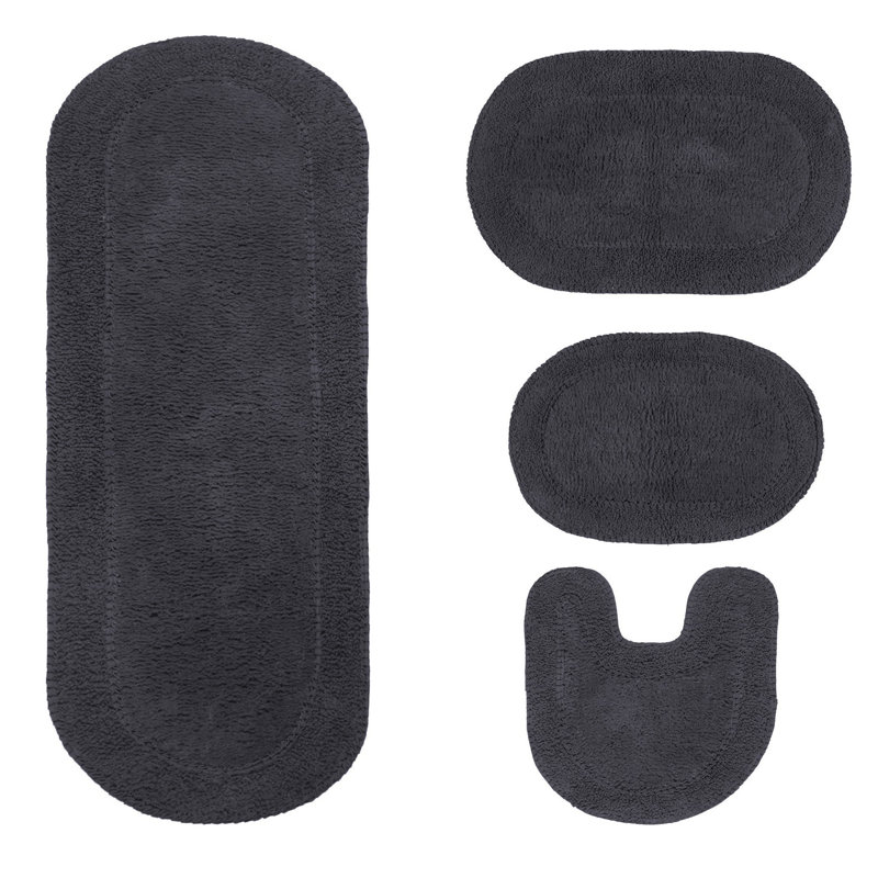 Traci 100% Cotton Bath Rugs (Set of 4), Gray