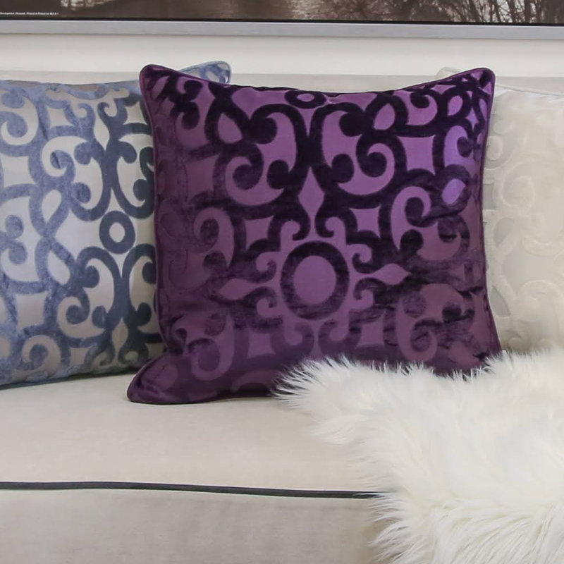Damask Velvet Throw Pillow, Purple