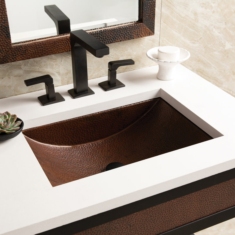 Avila Antique Copper Metal Hand Hammered Rectangular Undermount Bathroom Sink