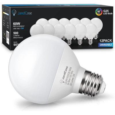 G25 LED Vanity Bulbs, 5W 60W Eqv, 5000K Daylight, Dimmable, E26