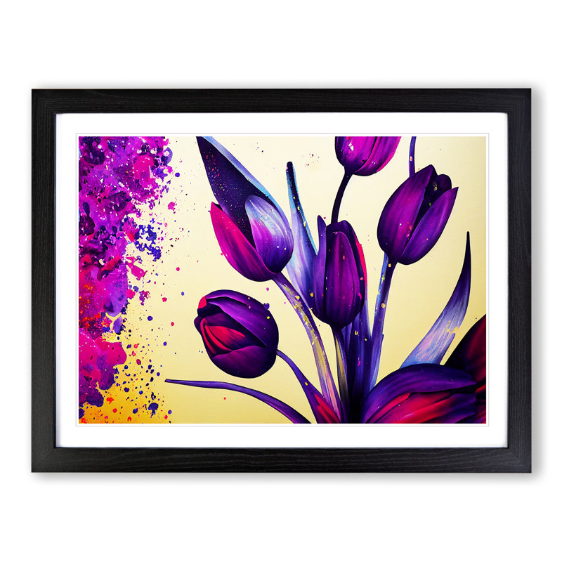 Tulip Flower Splash Vol.5 Abstract - Framed Print, Black, 46cm H x 64cm W x 2cm D
