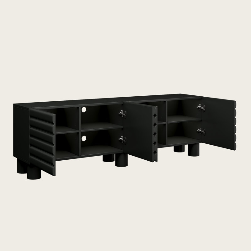 Modern Wavy Door TV Stand for TVs up to 75", Cream Media Console with 4 Cabinets, Adjustable Shelves & Cable Management for Living Room