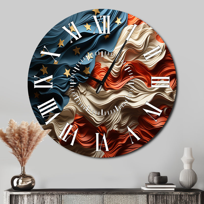 Horloge murale moderne drapeau des États-Unis II, Surdimensionné