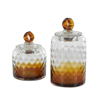 Nelligan Glass Faceted Ombre Geometric Decorative Jars with Diamond Knobs Set