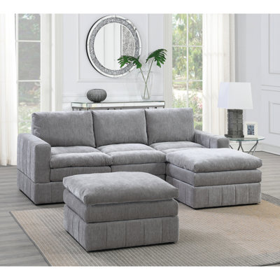 5Pc Living Room Sectional - Graphite Color, Comfortable Seat, Wood Frame Grey Triple Layer Cushion,