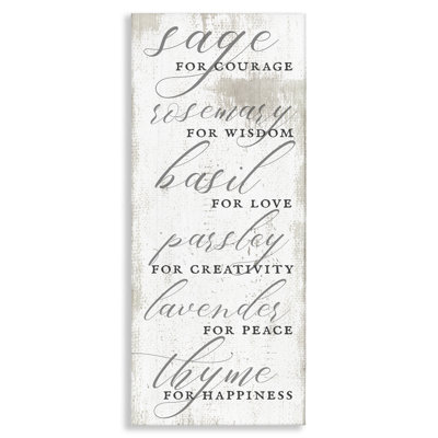 Sage Basil Thyme Sentimental Phrases Farm Kitchen by Daphne Polselli - Textual Art
