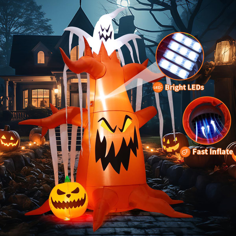 Arbre gonflable d'Halloween avec fantôme et citrouille 9,8 pi