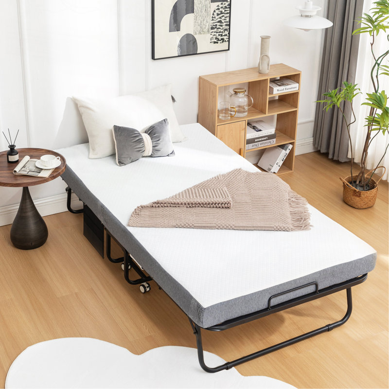 Lit pliant avec matelas, lit pliable sport avec housse de rangement, lit Srollaway pour adultes avec matelas en mousse à mémoire de forme et structure en métal, lit d'invité de taille Scot sur roulettes, 75 x 38 po