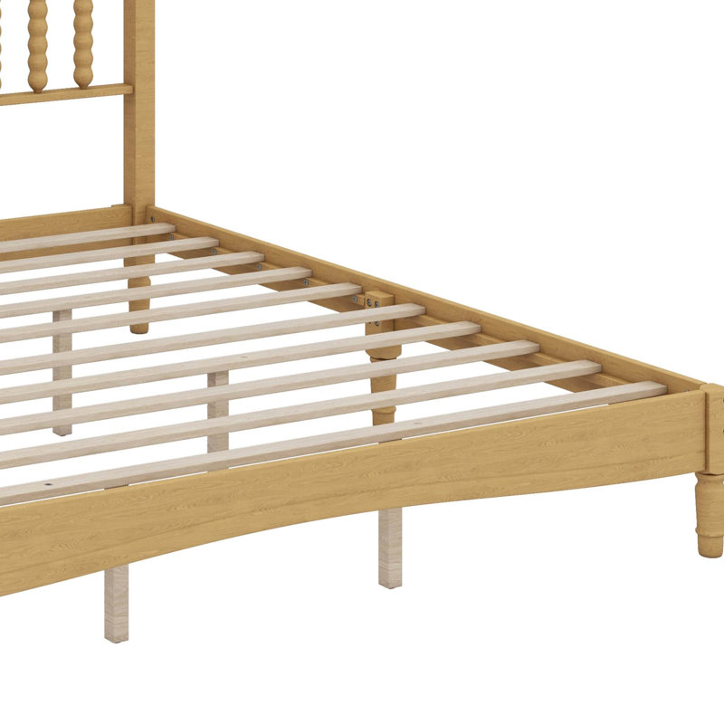 Base de lit en bois avec tête de lit en forme de gourde, lit plateforme avec support en lattes de bois, Très grand lit