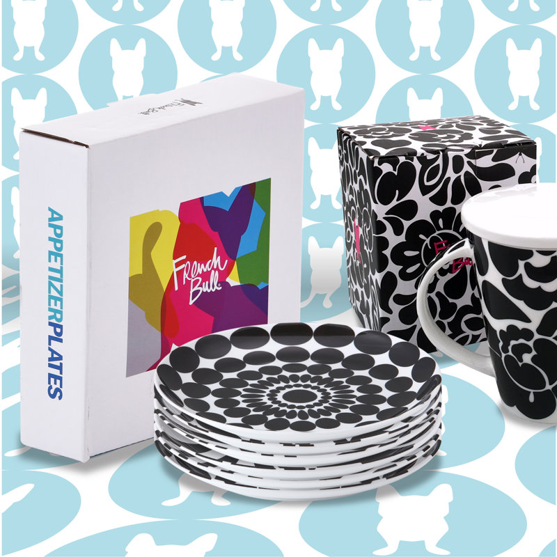 Black and White Geometric Melamine Appetizer Plates, Set of 6