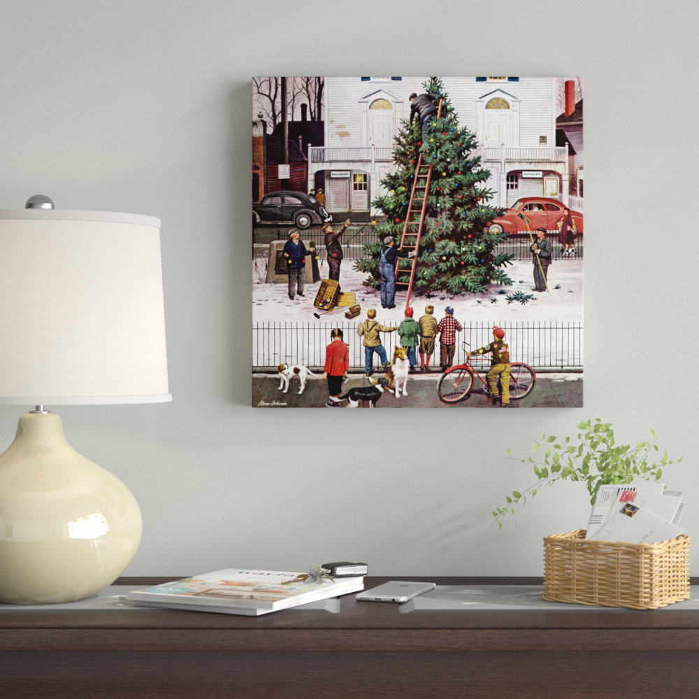 'Tree in Town Square' Painting Print on Wrapped Canvas The Holiday Aisle® 