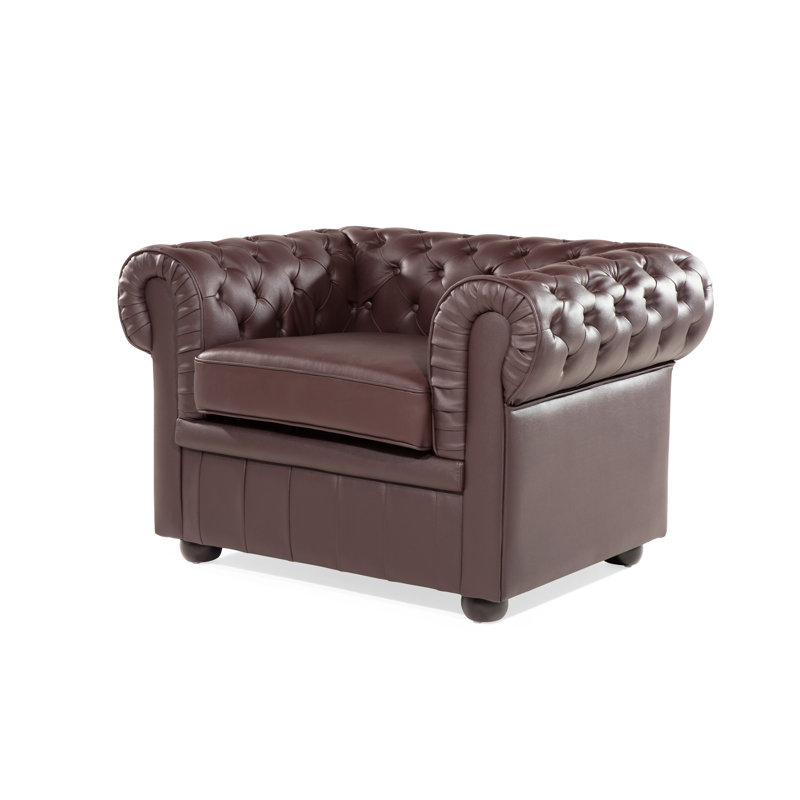Impriano Faux Leather Chesterfield Chair, Brown Leather Match