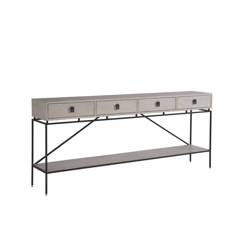 Gray Oak and Black Metal 80'' Console Table with Storage