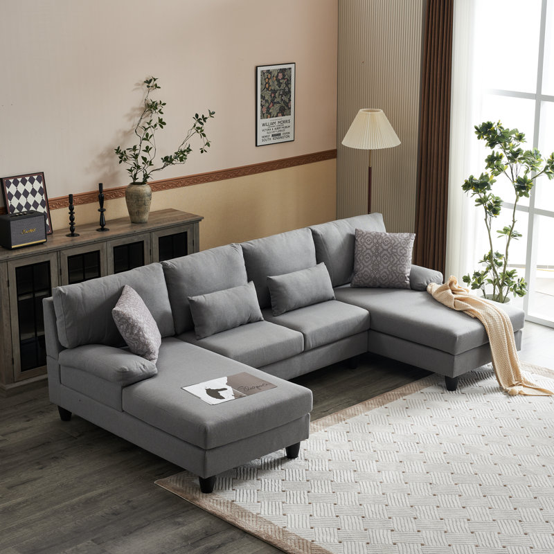 Canapé modulaire 3 pièces rembourré, Mélange de lin gris clair