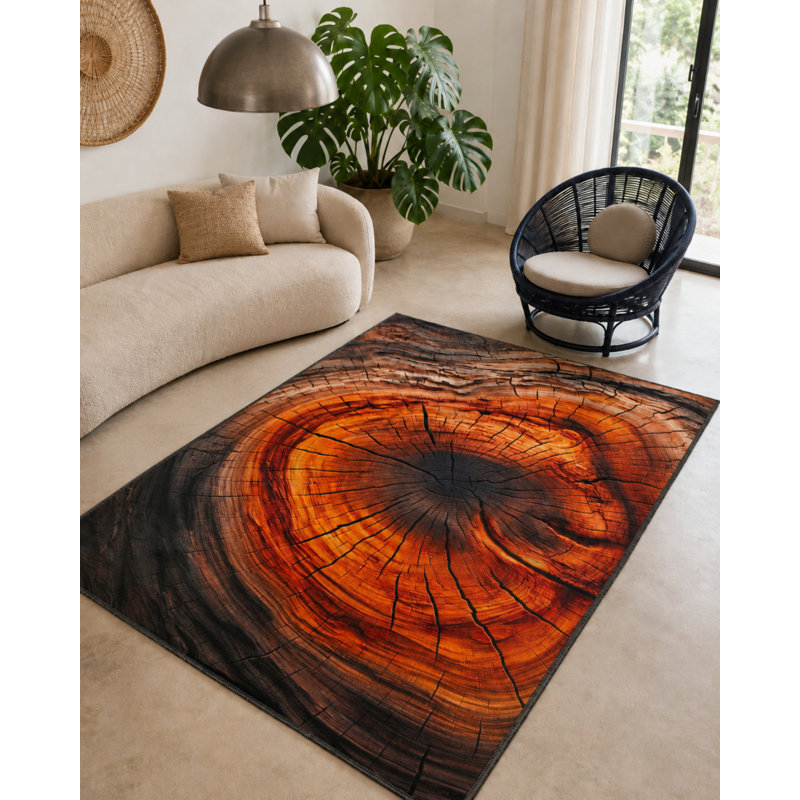 Tapis orange tissé à motif orange et tapis lavable, Rectangle 4 pi 8 po x 6 pi 7 po