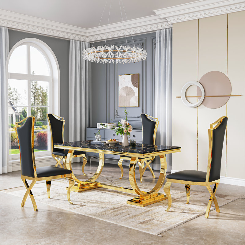 70.1'' Modern Dining Kitchen Table With And 4 Dining Chairs Set