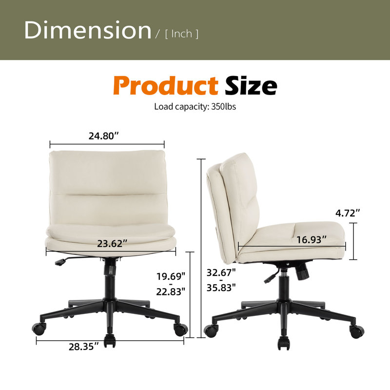 Chaise de bureau en polyuréthane sans accoudoirs, Crème, crème