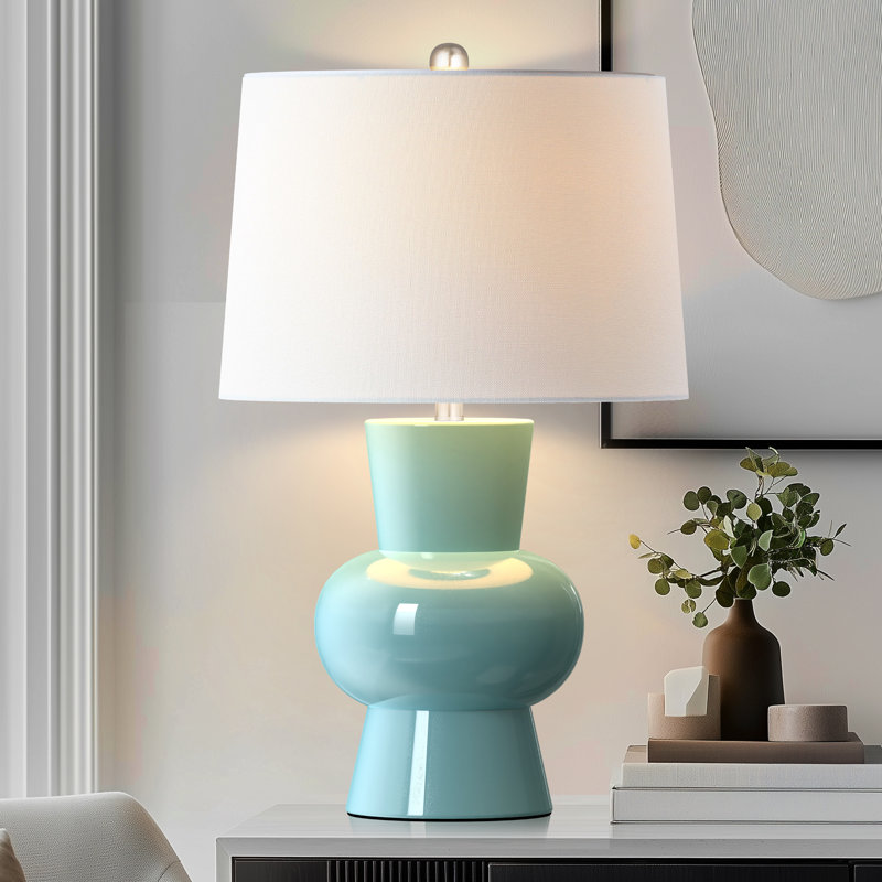 25.6" Blue Ceramic Table Lamp, 1 Pack Large Vase Bedside Lamp