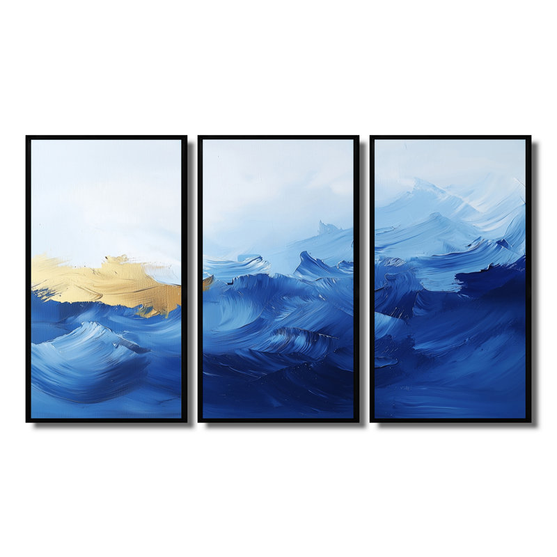 Encre blanche et bleue «Ethereal Dream», ensemble d'art mural formes abstraites, H 40 po x l 60 po x P 1 po
