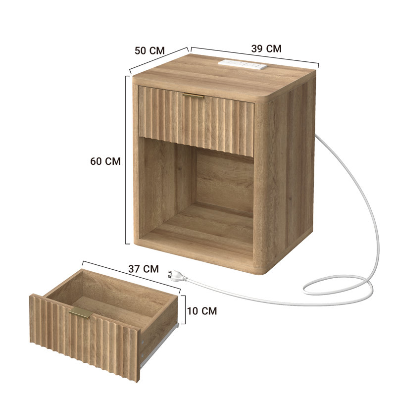 Taveda 39cm W Manufactured Wood Bedside Table, Individual