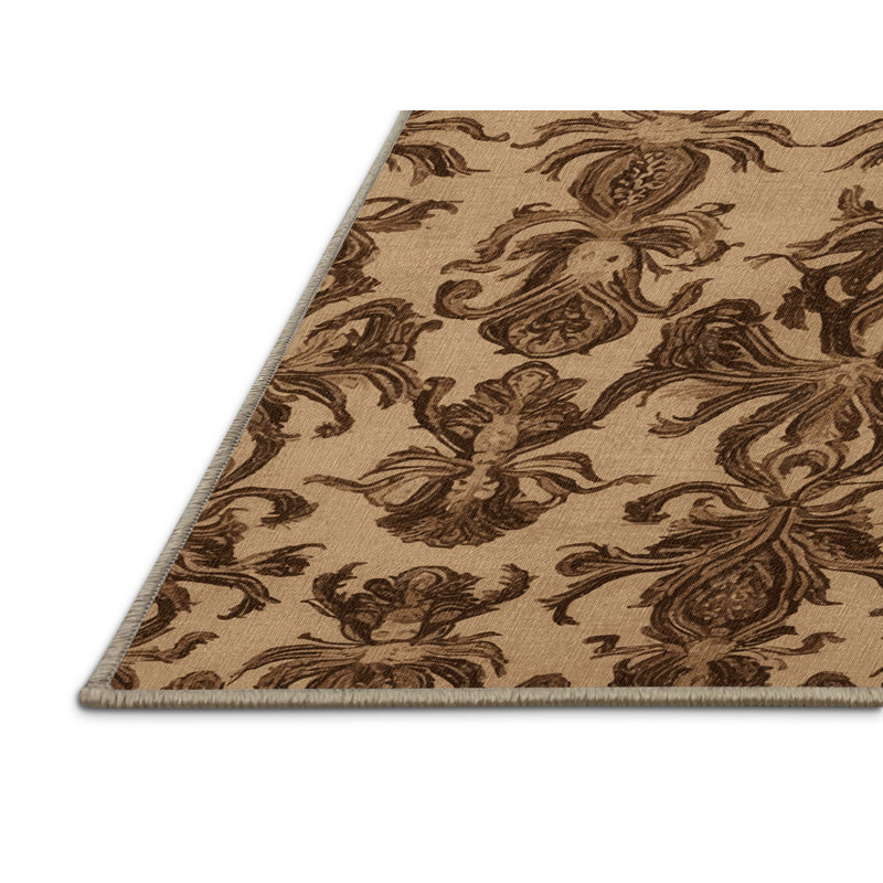 Tapis brun français lavable à la machine, Rond 3 pi
