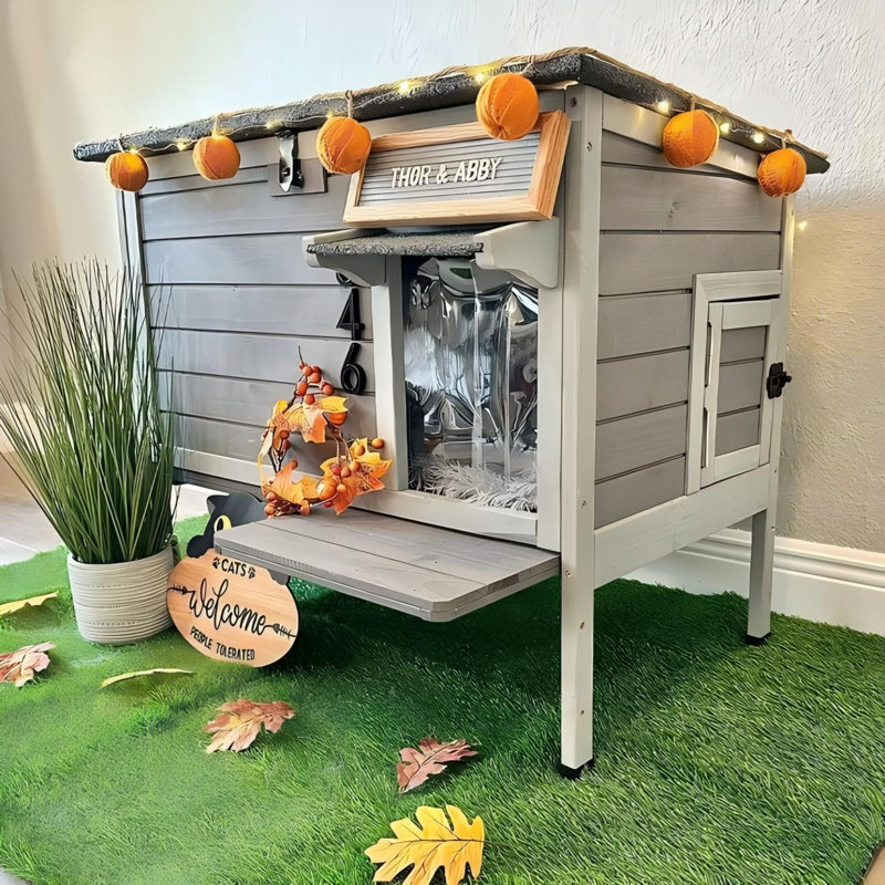 Heated Cat House for Outdoor Insulated Cat House Weatherproof Feral Cat Shelter with Heated Pad and Insulated Liner for Cats