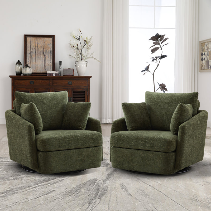 40.6'' Wide Swivel Club Chair（Set of 2), Green Polyester