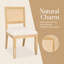Ensemble de 2 chaises de salle à manger de style champêtre, dossier bas en rotin, structure en bois naturel, revêtement en lin beige, style moderne du milieu du siècle