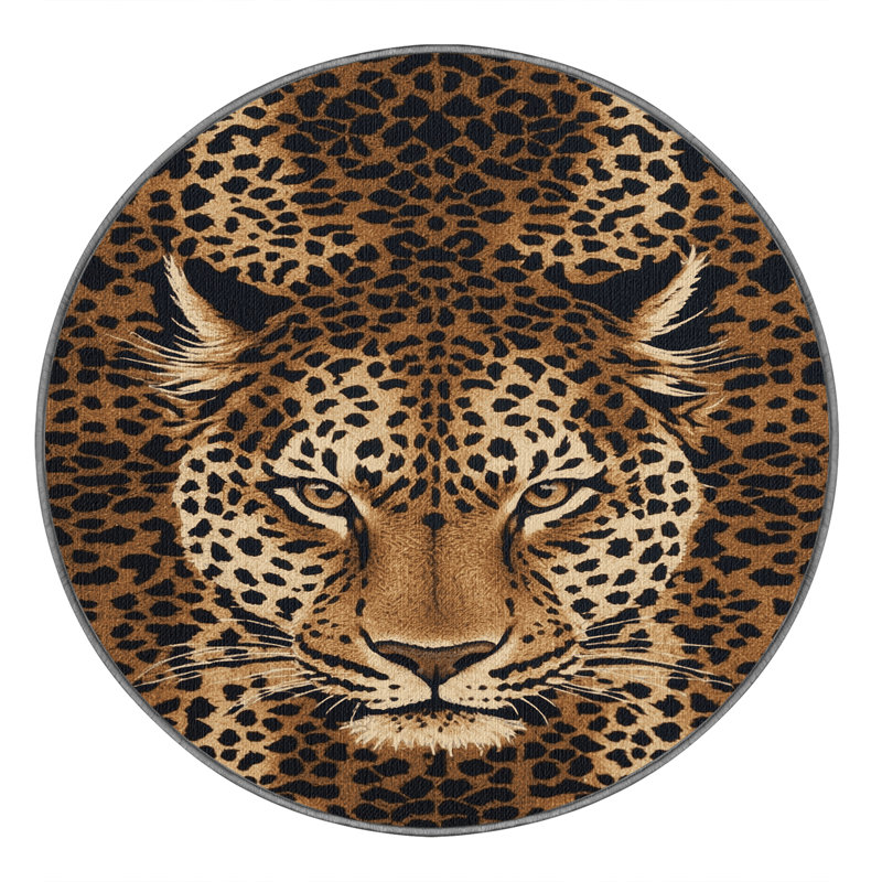 Washable Indian Leopard Big Cats Area Rug, Round 6'