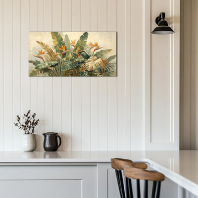  Art mural tropical sur toile - feuilles de bananier, reproduction d'art pour le salon et la chambre à coucher - œuvre d'art de la plage côtière, toile tendue avec cadre en pin, 20 po x 40 po