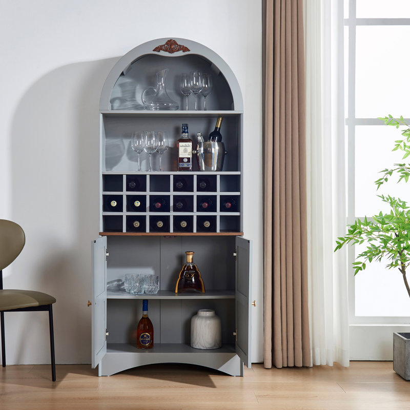 Armoire de rangement cintrée avec casier à vin amovible et tablettes ajustables, Green