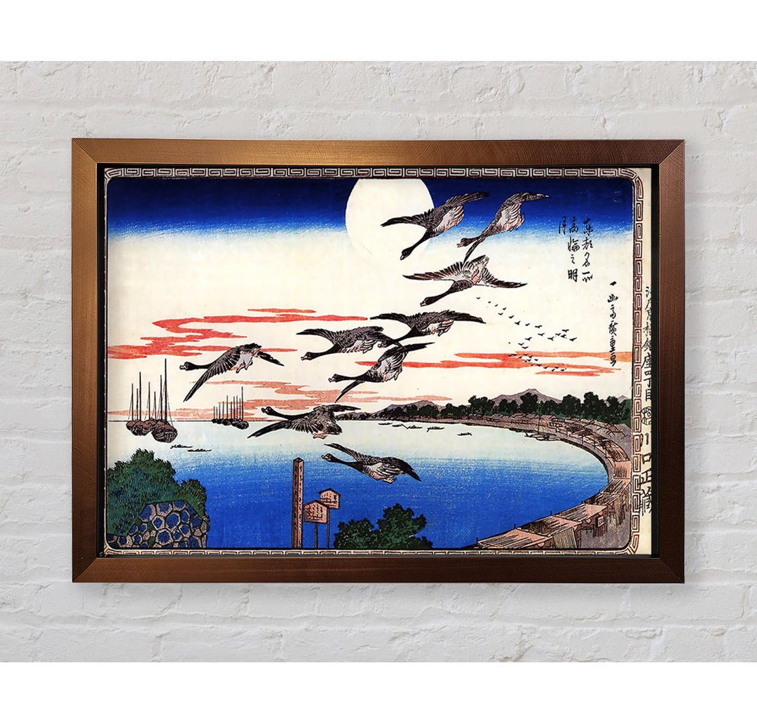 Hiroshige Gänse, die über einer Bucht absteigen - Einzelne Bilderrahmen Kunstdrucke