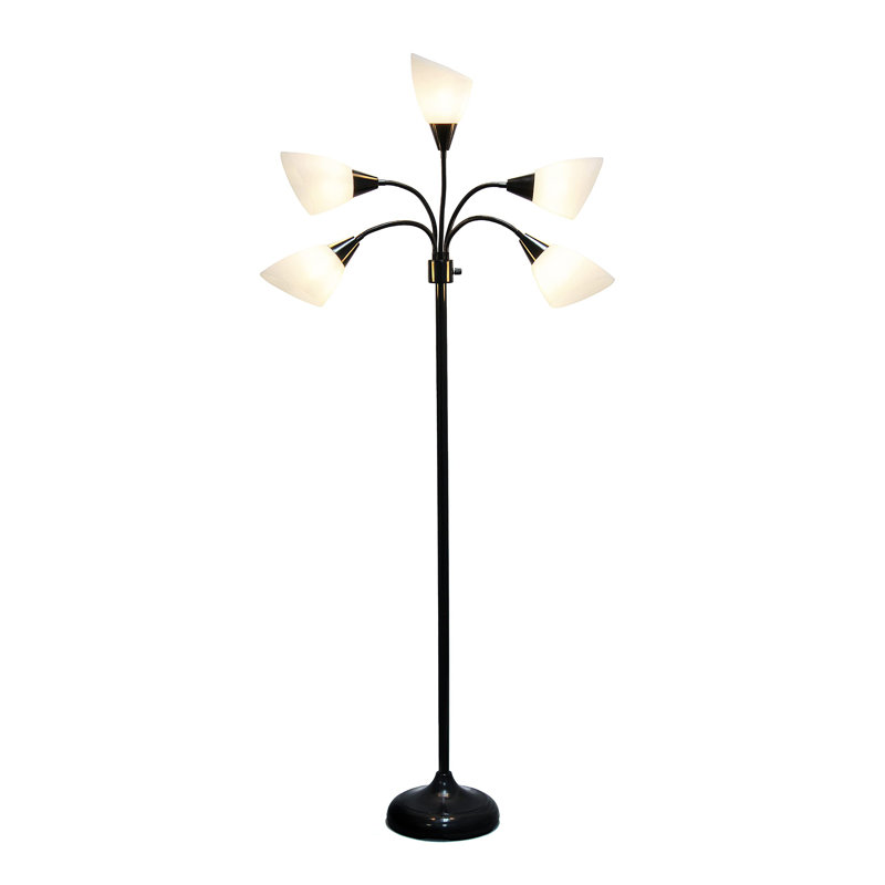Lampe sur pied à col-de-cygne réglable à 5 têtes et à lumières multiples de 67 po Simple Designs, Blanc