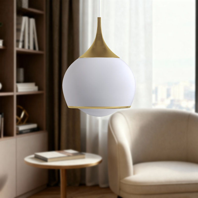 1-Light Dimmable Integrated LED Pendant, Polished Brass, 72.25" H X 14" W X 14" D
