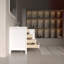 Meuble-lavabo simple 48 po blanc mat avec comptoir en céramique blanc brillant, 9 tiroirs, 2 portes.