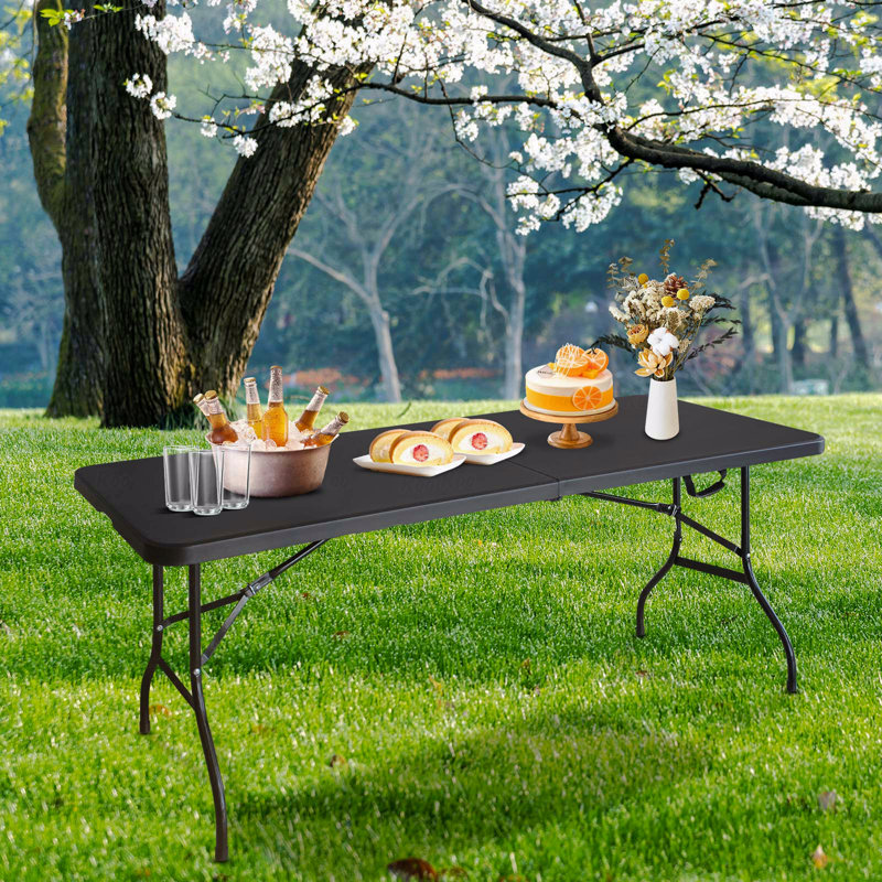 6Ft Folding Patio Table, Portable Plastic Table For Camping, Picnics, Parties, High Load Bearing, Black, Black