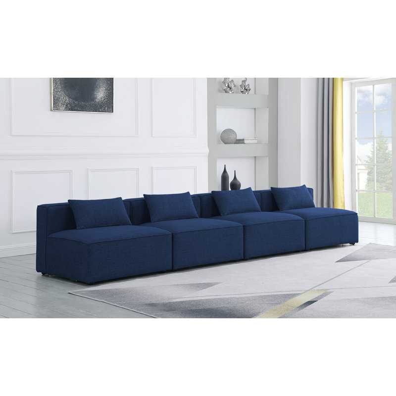 Canapé modulaire Cube, Tissu texturé en lin bleu marine