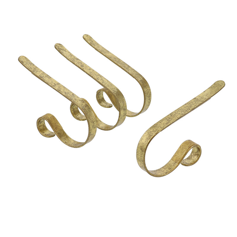 Gold Foil Adjustable Metal MantleClip Stocking Holders, 4 Pack