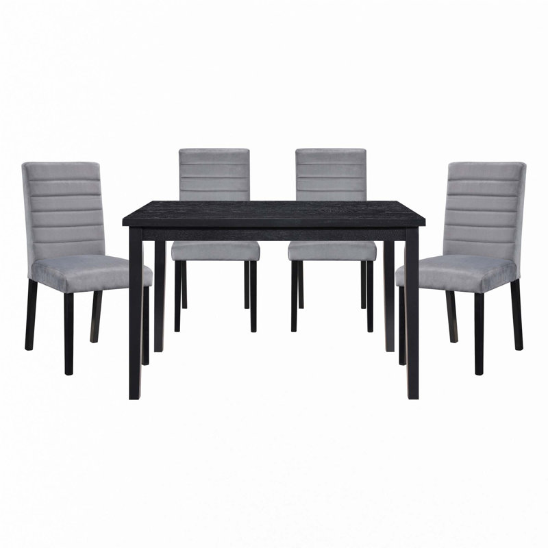 5Pc Dining Set Black Finish Dining Table