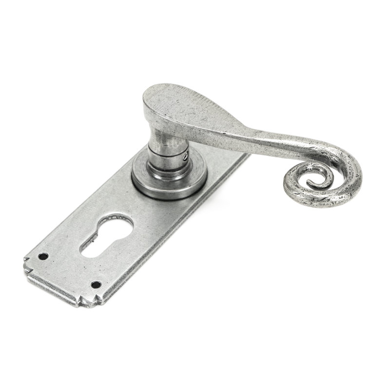 Monkeytail Lock Left Hand Door Handle, Pewter Patina, Right