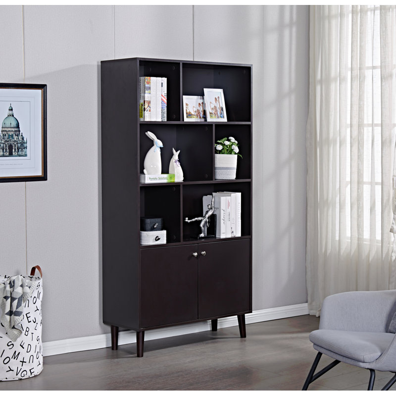 Bibliothèque 67 po avec portes, bibliothèque à 3 niveaux avec portes: grand rangement, panneau de fibres à densité moyenne de haute qualité pour toute pièce