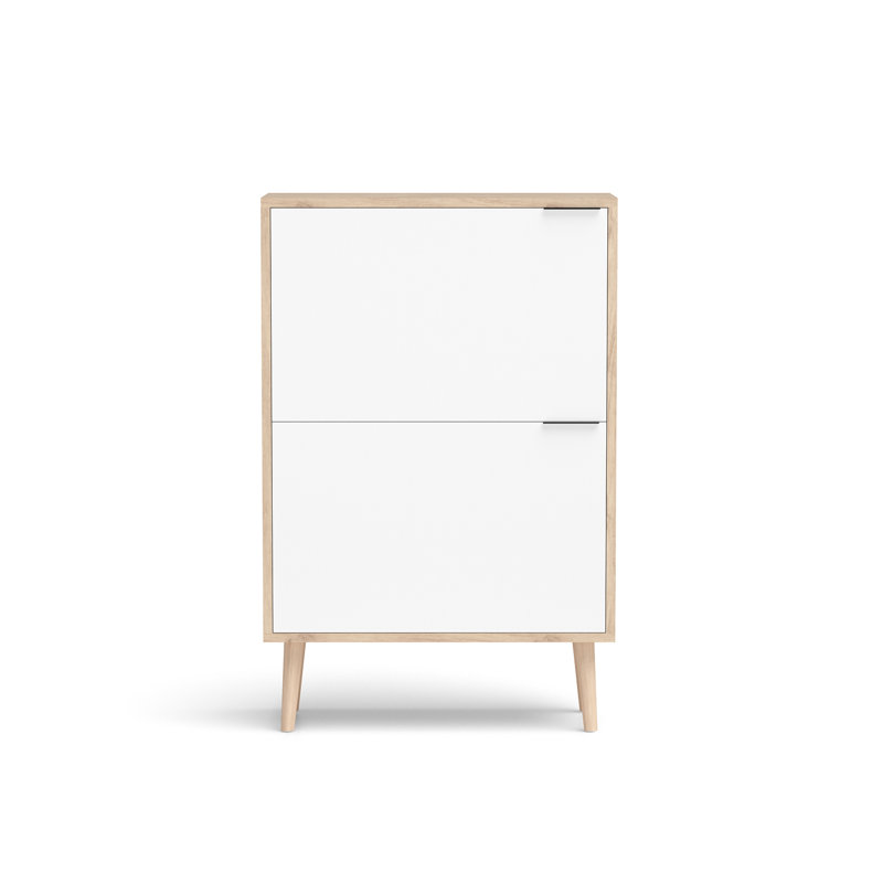 10 Pair Shoe Storage Cabinet, Light Oak/White