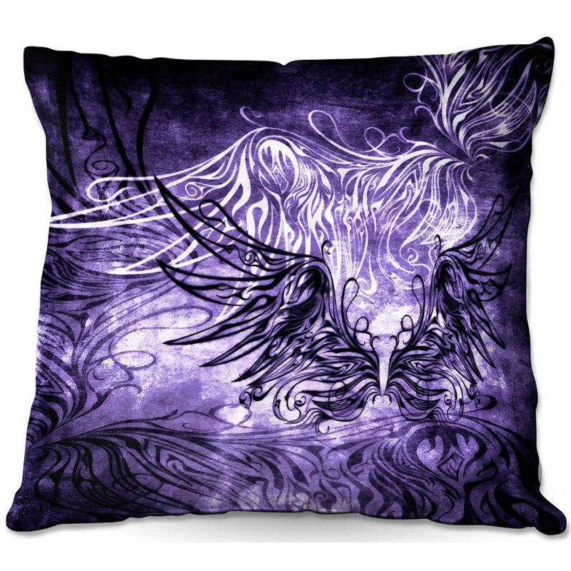 Coussin de style "canapé oiseau gothic", 16 po x 1 po, Mauve / noir / blanc