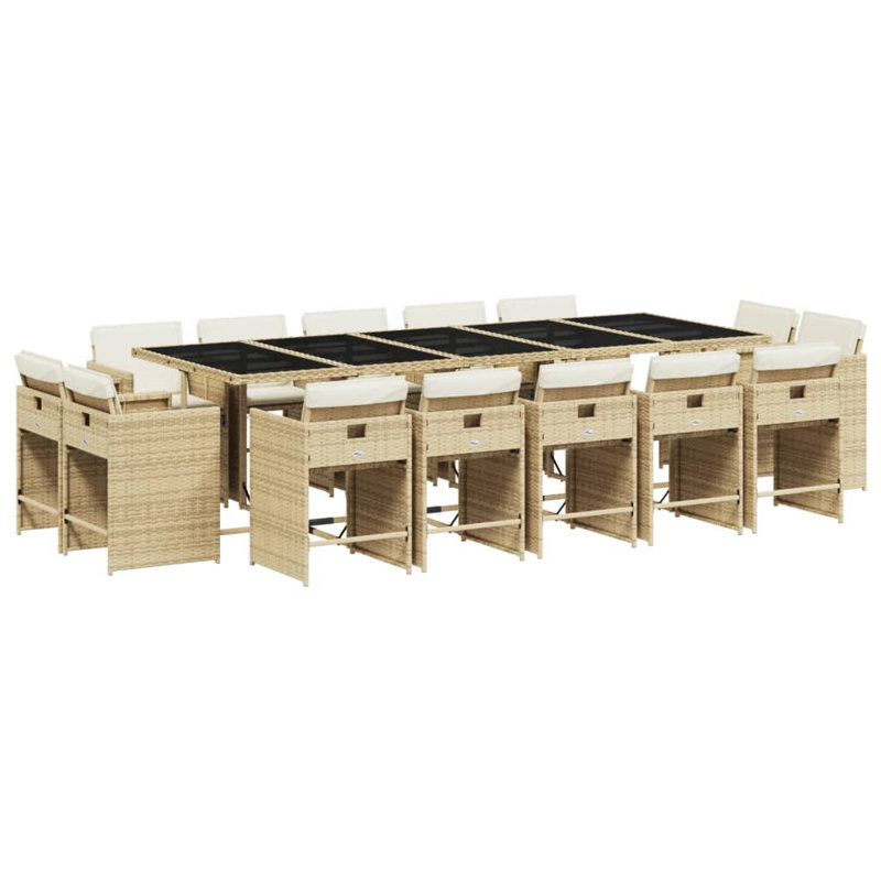  Ensemble de salle à manger de patio en rotin PE 14 pièces 15 pièces, Blanc, crème, Beige