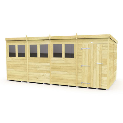 16ft x 8ft Pent Shed - Single Door with Windows