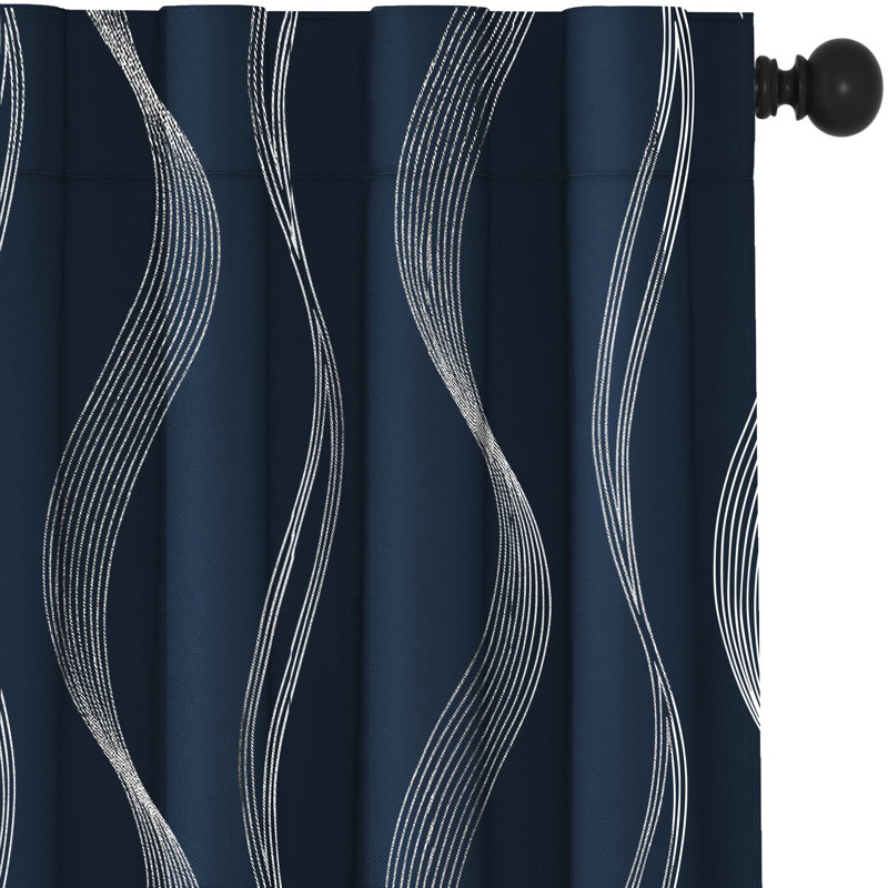 Paire de rideaux avec passe-tringle Cirila, L 42 po x L 84 po, Bleu marine