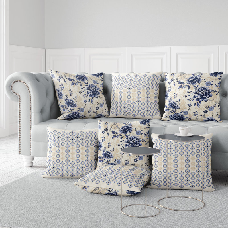 Coussin décoratif intérieur / extérieur Nature's Canvas Floral, Bleu / floral argenté, H 20 po x l 20 po