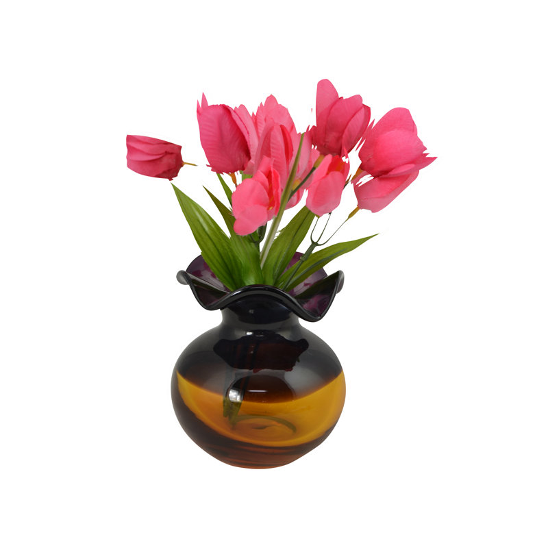 5" Purple and Amber Glass Vase