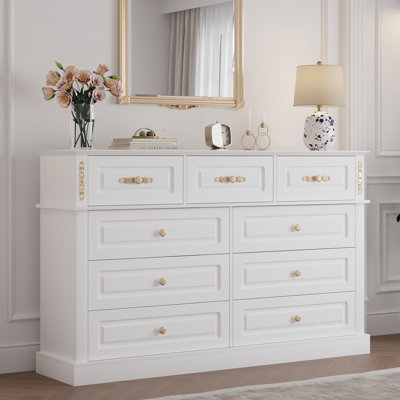 Extra Large 9 Drawers Dresser With Gold Knobs, 63" Wide Long Dresser For Bedroom
